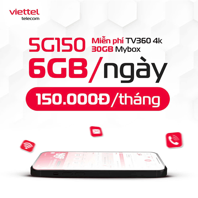 Gói Cước 5G Viettel 5G150 (6G/Ngày) Chỉ 150.000đ/Tháng